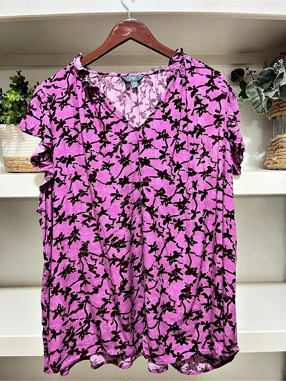 Terra & Sky Floral Blouse in Pink & Purple Size 3X